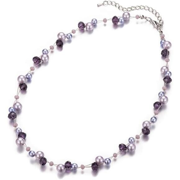 Short Beaded Turquoise Necklace For Women - Fashion Jewelry with Pearl - Picture 4 of 7